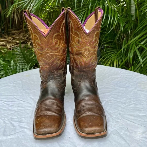 Ariat Hybrid Rancher Square Toe Cowboy Boots Women 10B Western Purple Embroidery - Picture 3 of 16